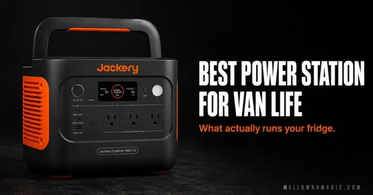 Jackery Explorer 1000 v2 portable power station on dark background with text reading Best Power Station for Van Life
