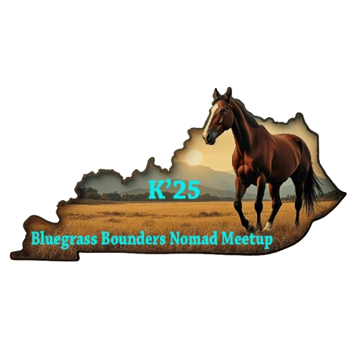 Logo for the 2025 nomad meetup at Land Between the Lakes, hosted by Mellow Nomadic Adventures and Time 4 Xploring YouTube channels.